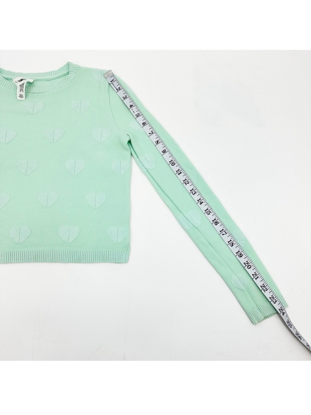 Bethany Mota Mint Green Heart Knit Sweater Cropped Pullover Size Small - Picture 7 of 11
